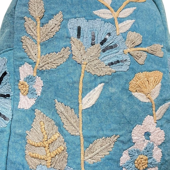 CROSSTREE LANE Floral Embroidered and Sequined Chambray Denim Backpack Purse - Picture 3 of 15